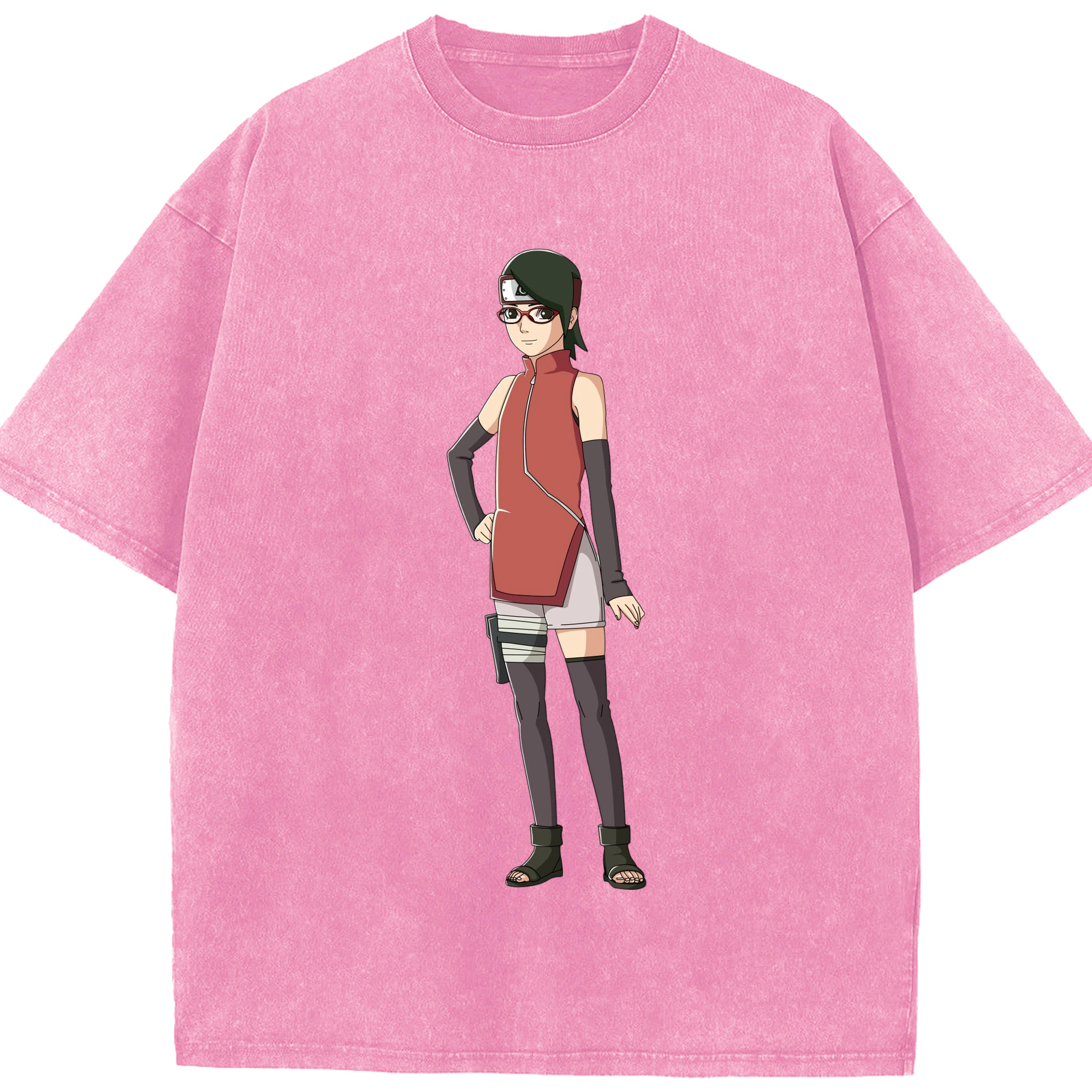 （画像用） NARUTO -ナルト- うちは サラダ Uchiha Sarada 綿100% ヴィンテージ風 半袖Tシャツ（フロントプリント）